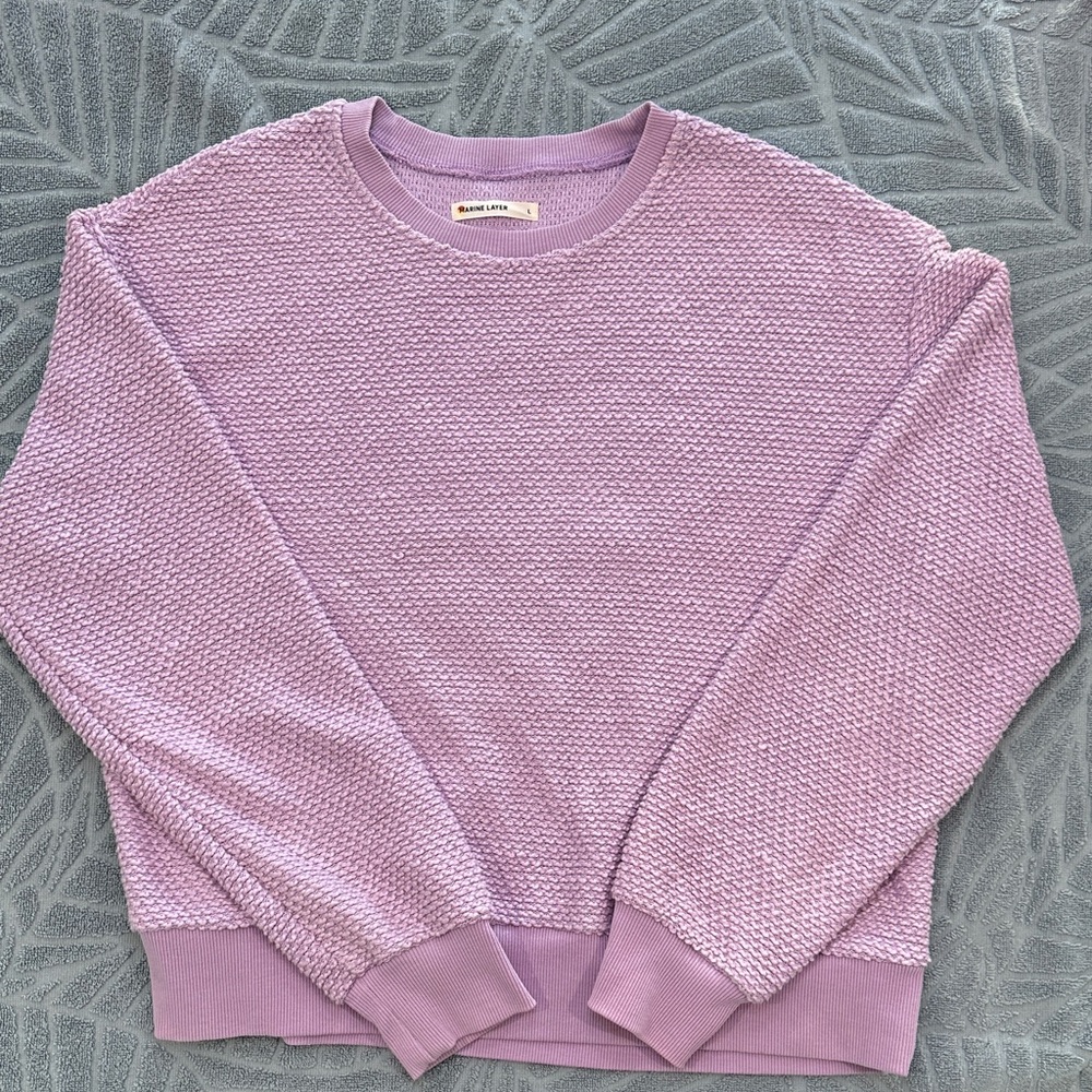 Marine Layer Lilac Birdseye Textured Crew Neck Sweater
